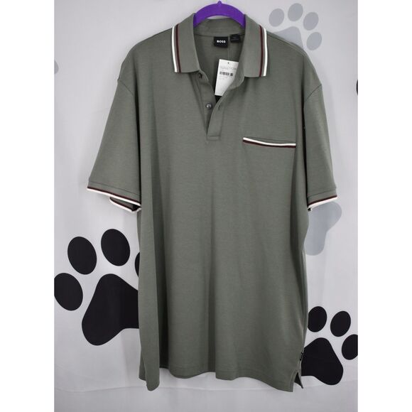 Boss NWT Parlay Tipped Pocket Polo Shirt Short Sleeve Collar Slim Fit Green XL - Picture 1 of 6